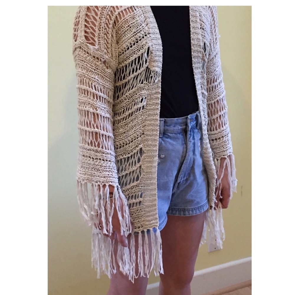 EUC Millau Boho Chic Crochet Fringe Open Sweater